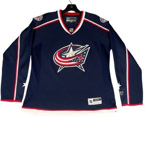Reebok Columbus Blue Jackets NHL Jersey Womens Large Navy Blue Hockey Fan Shirt